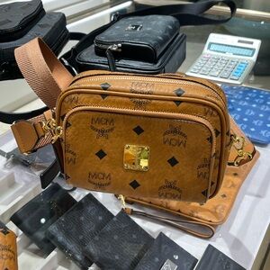 MCM Tan Belt Bag with Gold Accents